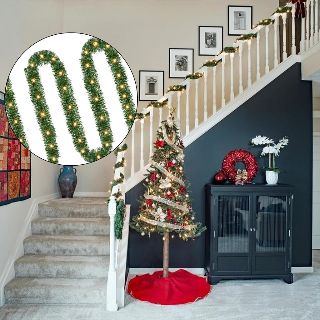 50 FT Pre-lit Christmas Green Garland, 150 LED Lights Lighted Artificial Pine Garlands, for Indoor Outdoor Christmas