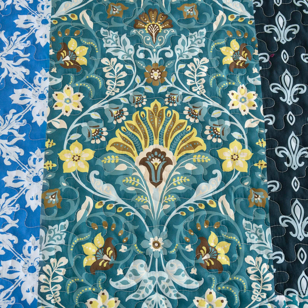 Boho Quilt, 3 Pieces Teal Patchwork Quilt Soft Coverlet Reversible Lightweight Farmhouse Quilts with 2 Pillow