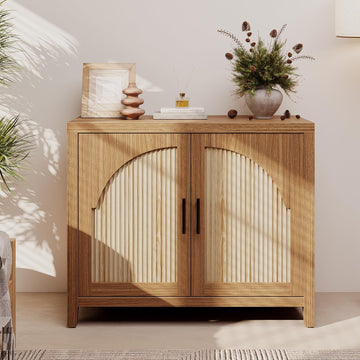37" Fluted Sideboard Buffet Cabinet with Storage, English Oak