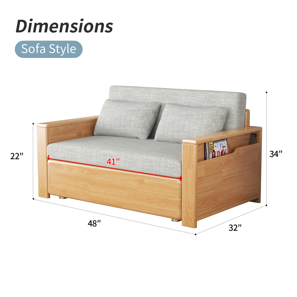 48" Grey 3-in-1 Sectional Sleeper Sofa w/Stor & Rev Chaise, Wooden Frame