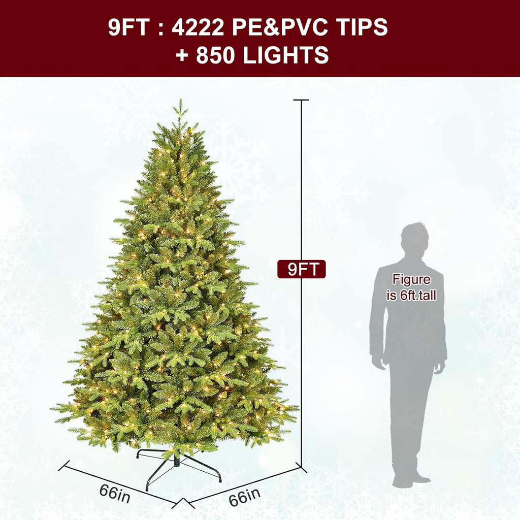 Prelit Artificial Christmas Tree, 4222 PE/PVC Tips, 800 Lights