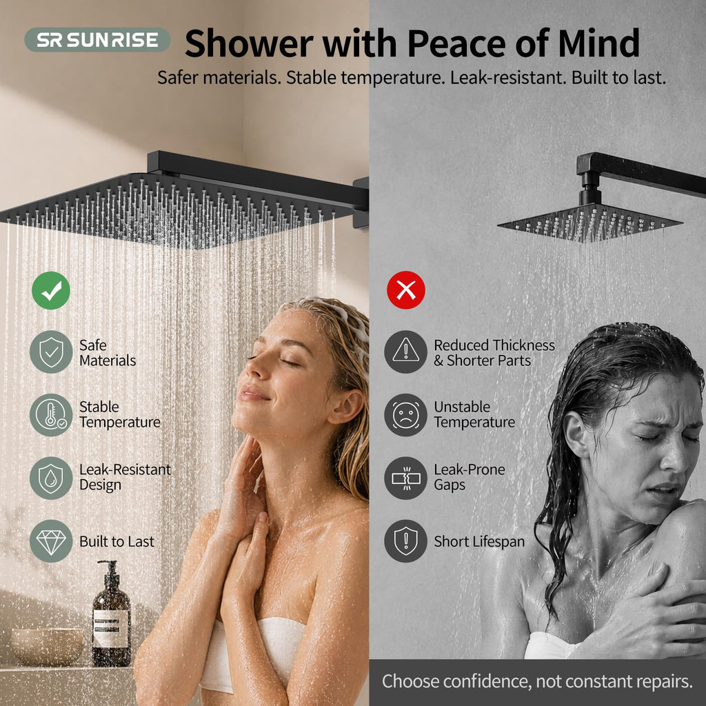 Shower Faucet Set 16-Inch Rainfall Shower Head Matte Black