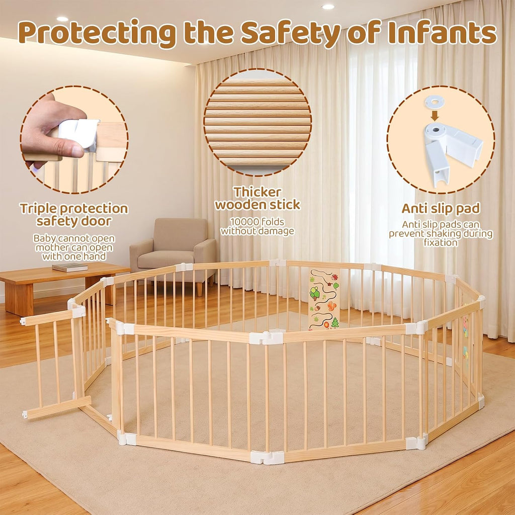 Baby Playpen with Montessori Toy, 10 Panels Foldable Play Yard Door Panel | Built-in Toys, Adjustable Multi-Shape