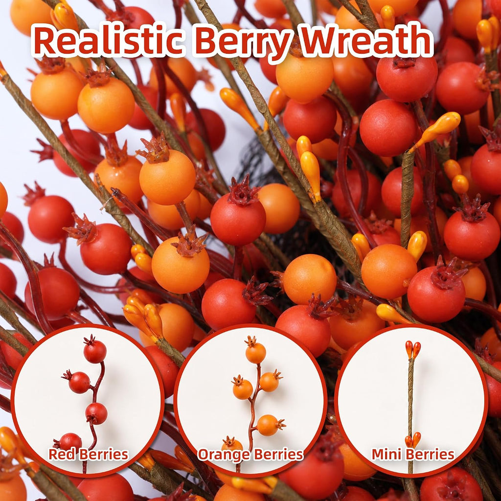 24" Berry Fall Wreath for Front Door, Orange/Yellow Autumn Harvest Wreath