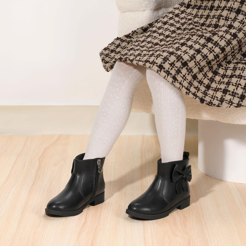 Girls Black Ankle Boots Bowknot Dress Booties Shoes
