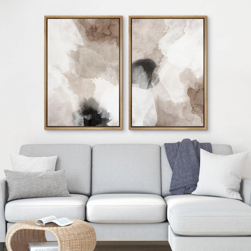 Framed Canvas Print Wall Art Set Pastel Grunge Paint Stroke Abstract Shapes Modern Art Decorative Calm/Relax