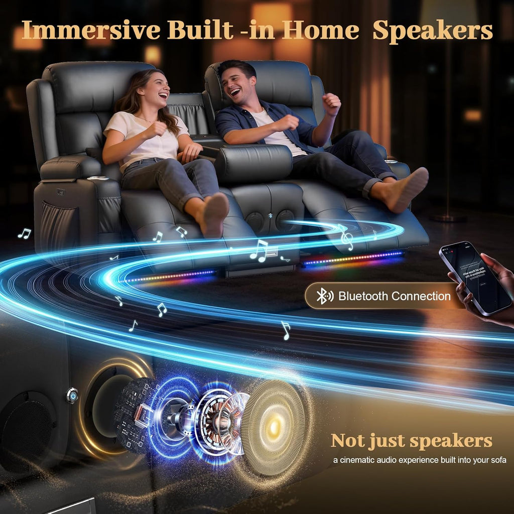 Power Reclining Loveseat Sofa with Console, Wall Hugger RV Recliner Couch, Home Theater Seating with Heating &