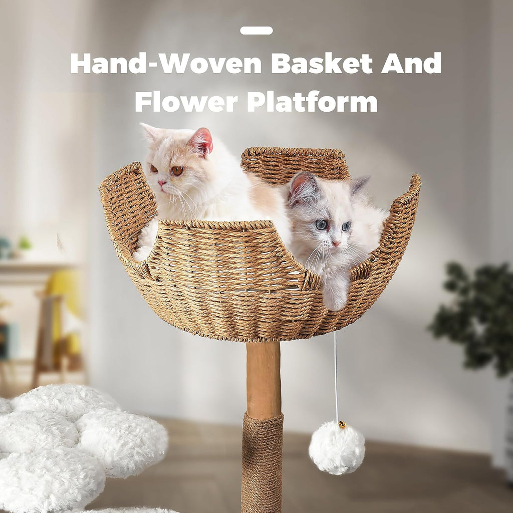 Modern Cat Tree, 45.6" Aesthetic Wood Cat Tree Tower for Large Cats, Luxury Cat Condo with Scratching Posts