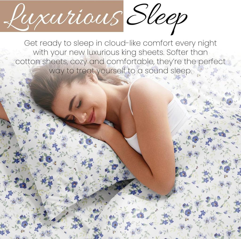 4 Piece King Sheet Set - Breathable, Double-Brushed Patterned Cooling Sheets - Oeko-TEX Certified Ultra Soft &