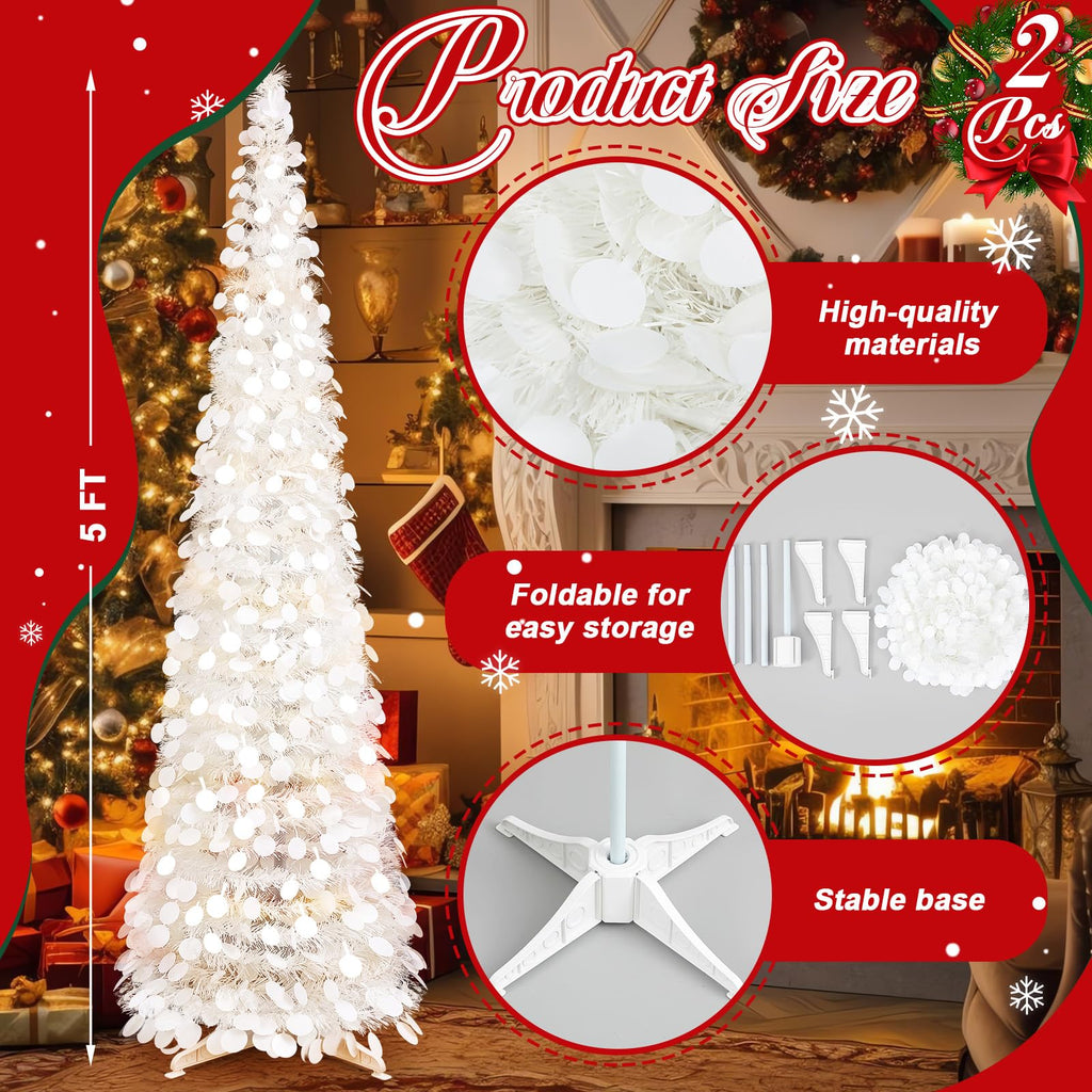 2 Pcs 5 ft Collapsible Artificial, White