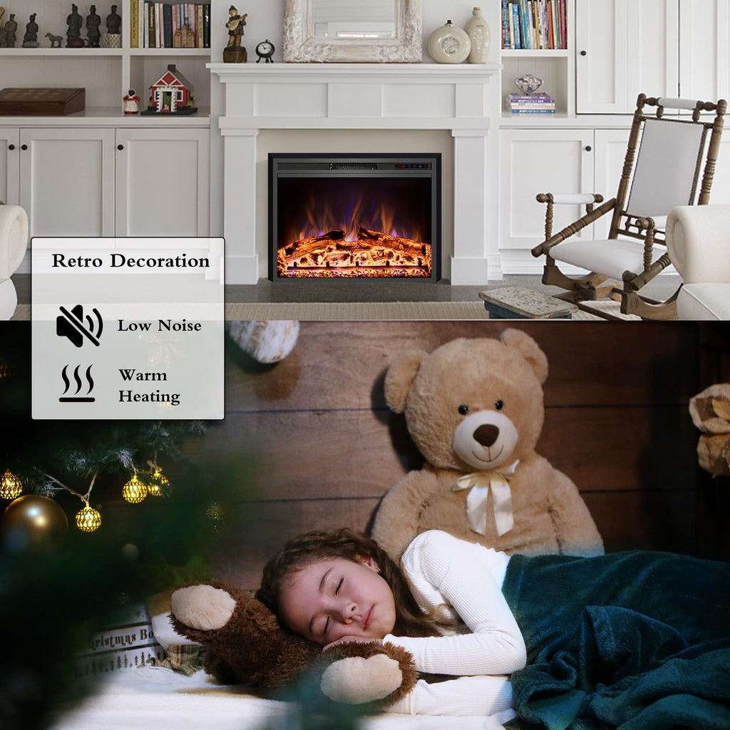 Electric Fireplace Insert with Metal Trim Kit, Overall Installed Size 40" W x 30" H, Fireplace Heater with Adjustable