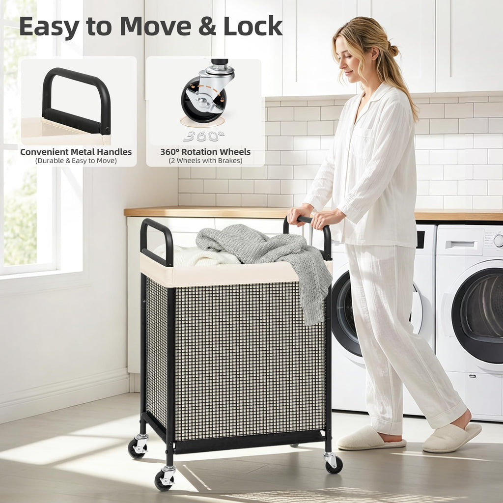 Rolling Laundry Hamper with Wheels 1-Section Laundry Sorter Rolling Laundrys Basket on Wheels with Removable Bag