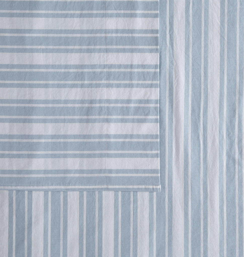 Wide Ticking Stripe Blue 3 Piece Sheet Set