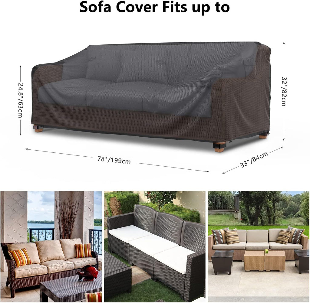 3-Seater Outdoor Patio Sofa Cover Waterproof 78"W×33"D×32"H Black | Outdoor Couch Cover, Heavy-Duty All-Weather