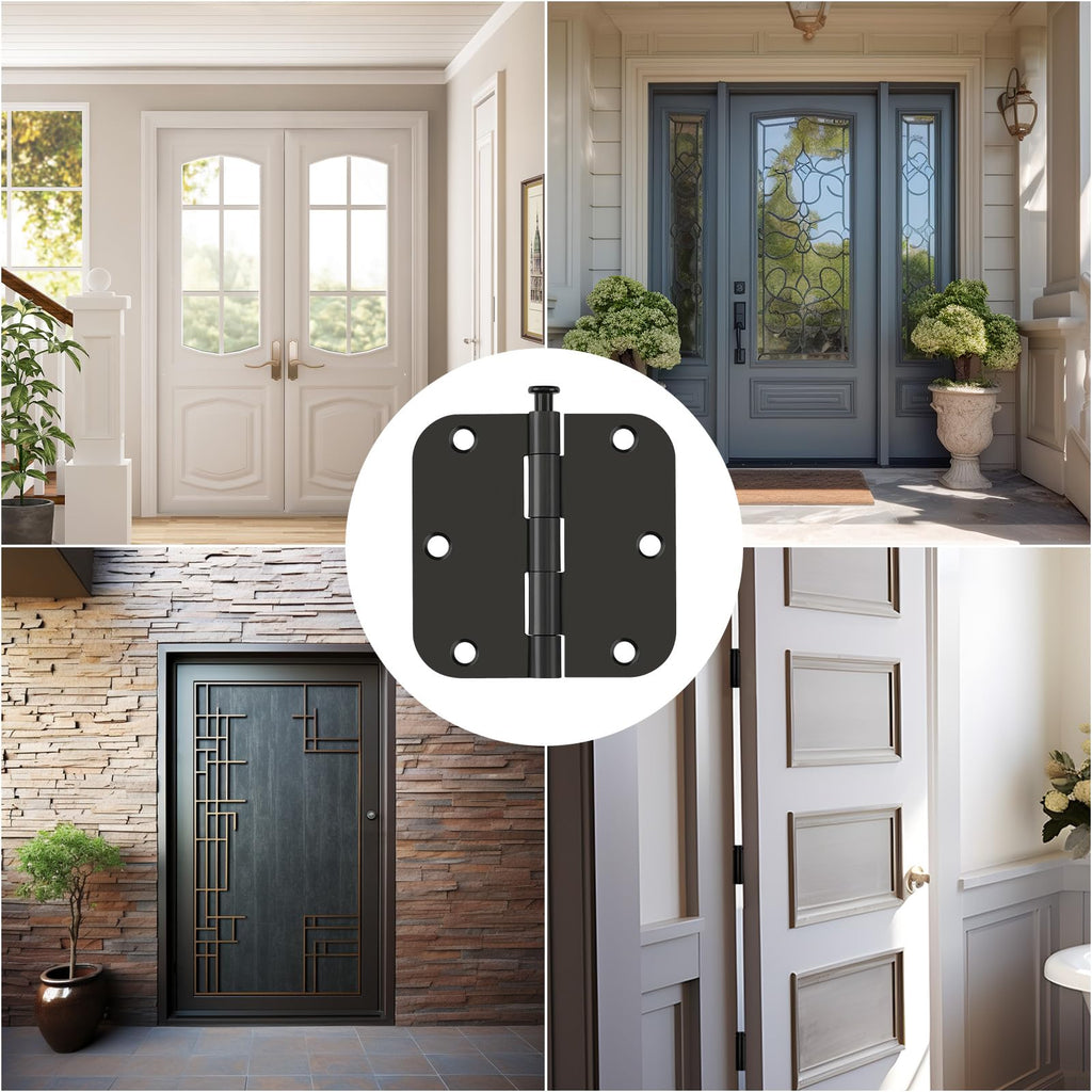 Black 3.5 Inch Interior 18 Pack Door Hinges with 5/8" Radius Corner