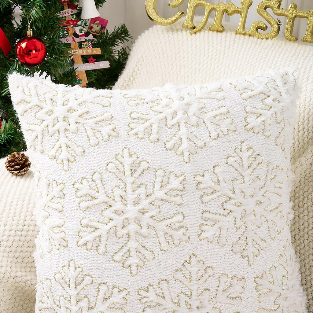 Christmas Throw Pillow Covers, 18 x 18 Inch, Snowflakes - Set of 2