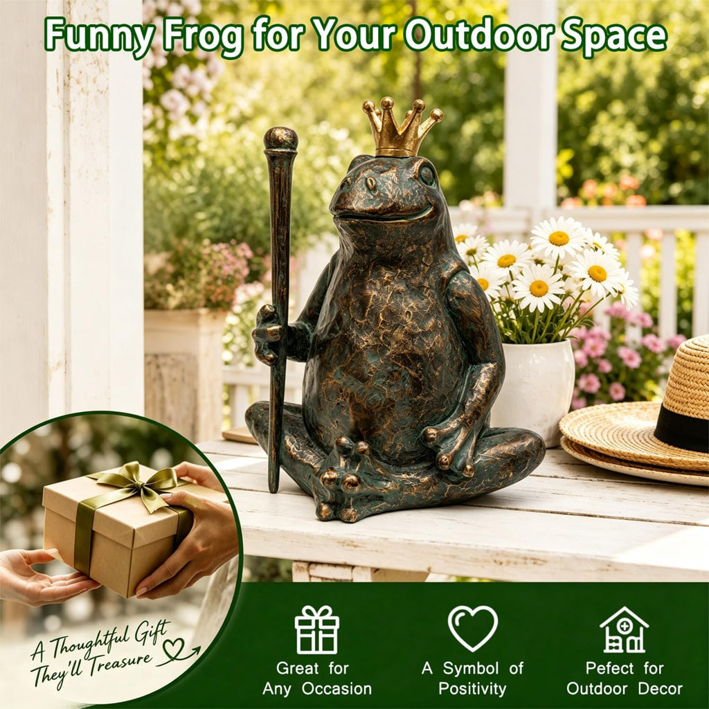 Frog Garden Statue, Yard Decorations Outdoor Decor, Weather-Resistant Animal Figurines & Sculptures, Seated Prince