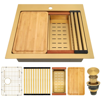25 Inch Gold Drop- Sink, 16 Gauge Workstation Sink