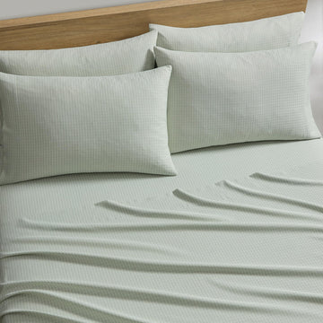 Queen Sheet Set 6-Piece Heather-Hue Windowpane Check Bed Sheets Green