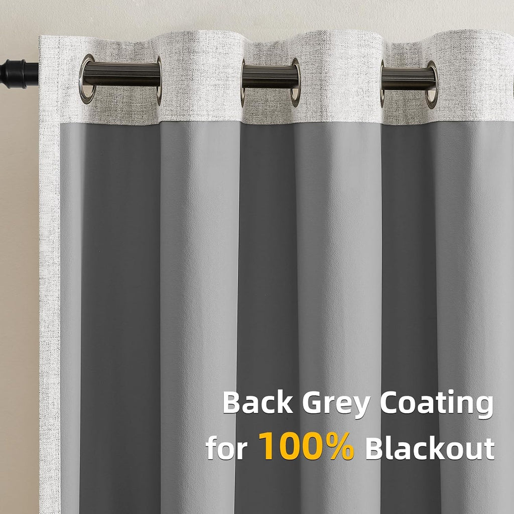 100% Blackout Window Curtains 84 inches Long 2 Panels Set, Faux Linen Look Thermal Insulated Grommet Drapes, Room