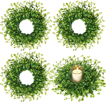 Mini Boxwood Wreaths Artificial Small Greenery Wreath - Set of 4