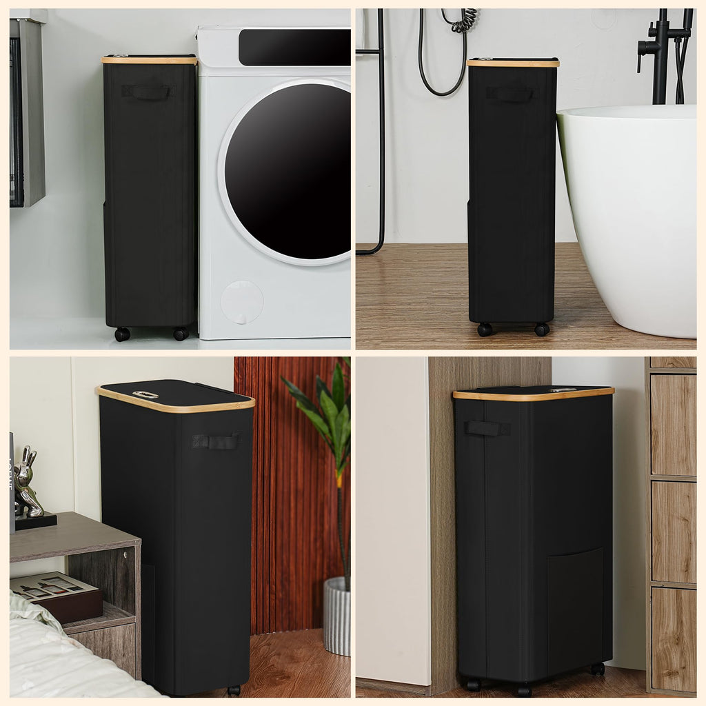 Basket with Wheels, Dirty Clothes Hamper on Wheels, Rolling Tall Laundry Hamper with lid for Laundry Room, Dorm and