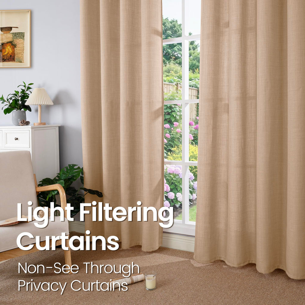 Tan Curtains 84 Inch Long - Burlap 2 Panels