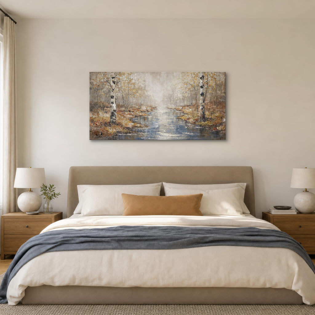 Birch Tree Canvas Wall Art, Warm Forest Landscape, 48 x 24 Inches