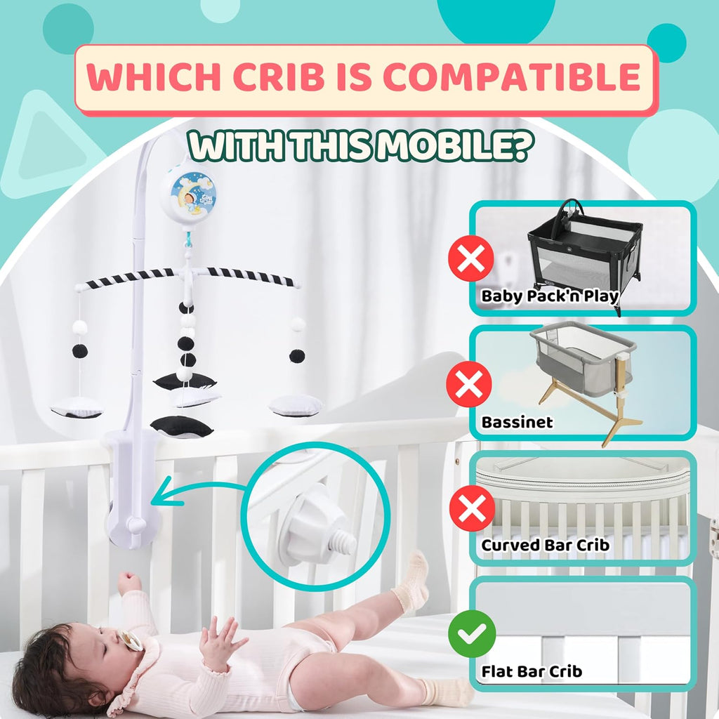 Montessori Mobile Baby for Crib (TINITIGIES) - Black and White Mobile Give Visual Stimulation to Engage Your Newborn