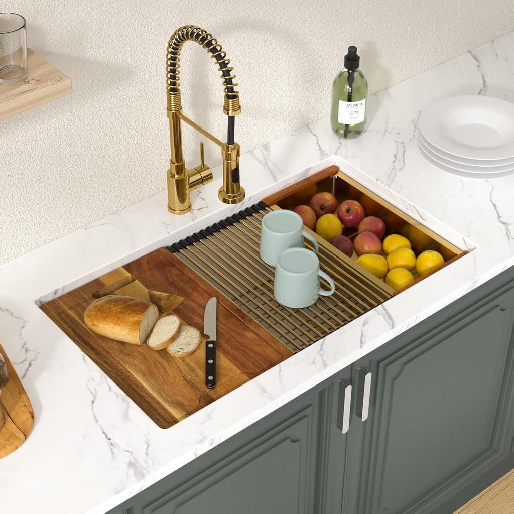 33 Inch White Kitchen Sink Granite Composite Undermount Kitchen Sink Workstation 33x19 White Quartz Sinks Under