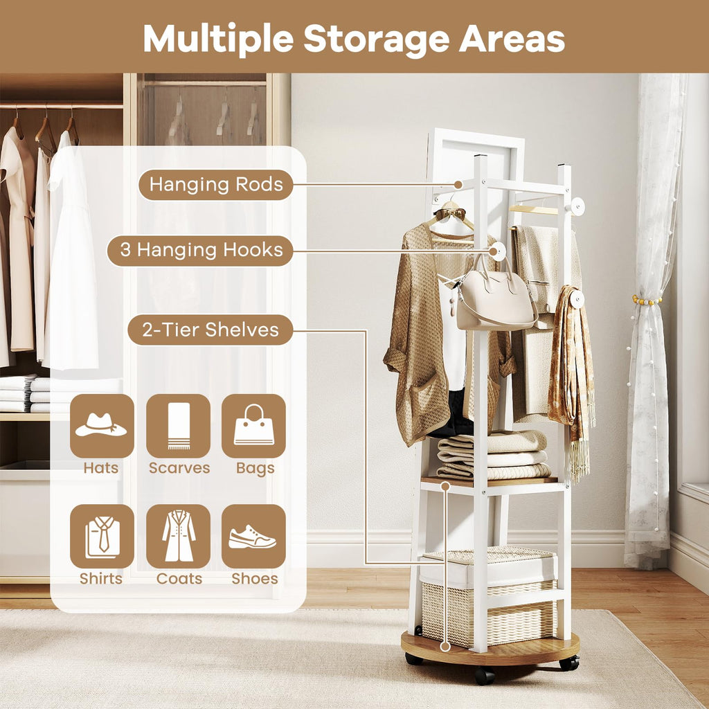 55" Full Length Mirror with Coat Rack, Standing Coat Tree