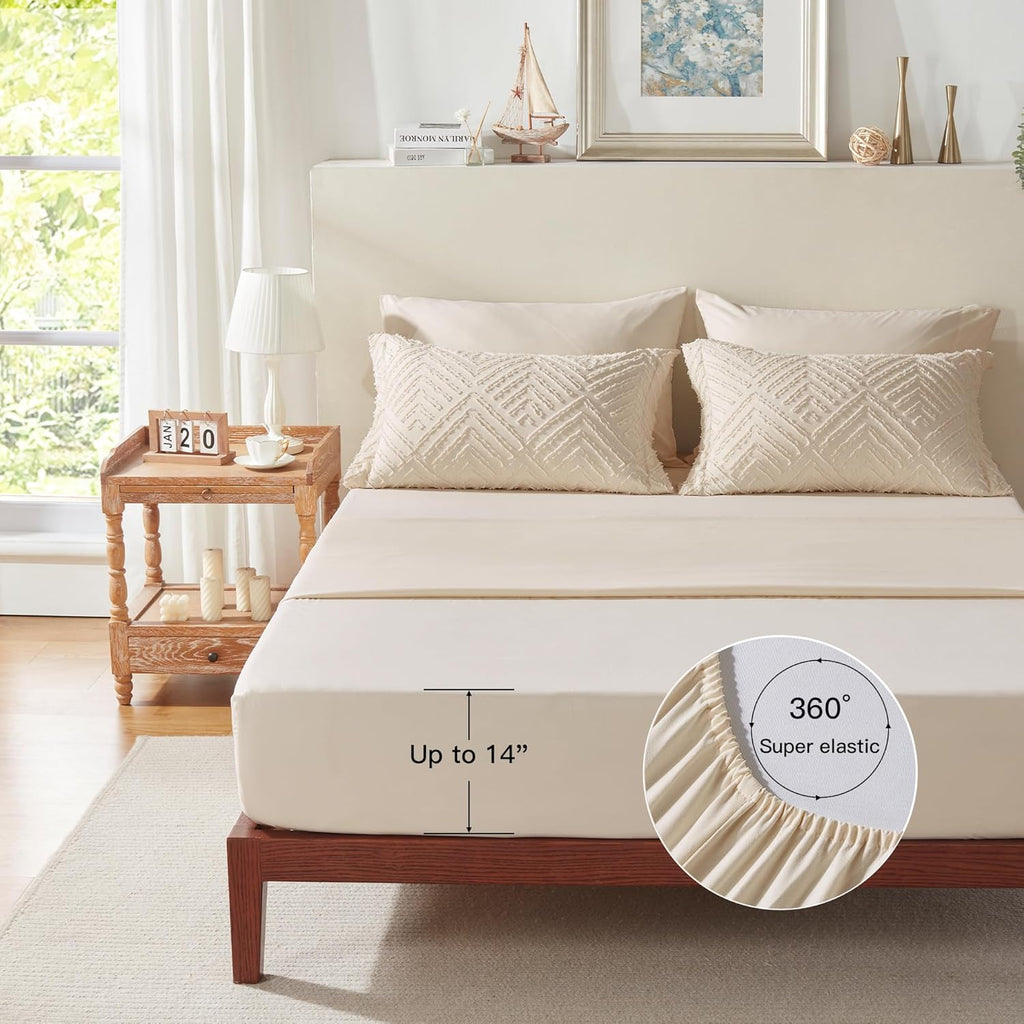 Queen Comforter Set 7 Pieces, Beige Bed in a Bag Queen, Tufted Boho Bedding Set with 1 Comforter, 2 Pillow Shams