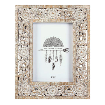 Farmhouse Boho Style Floral Picture Frame 4x6 Rustic Resin Photo Frame with Distressed White Finish, High Definition