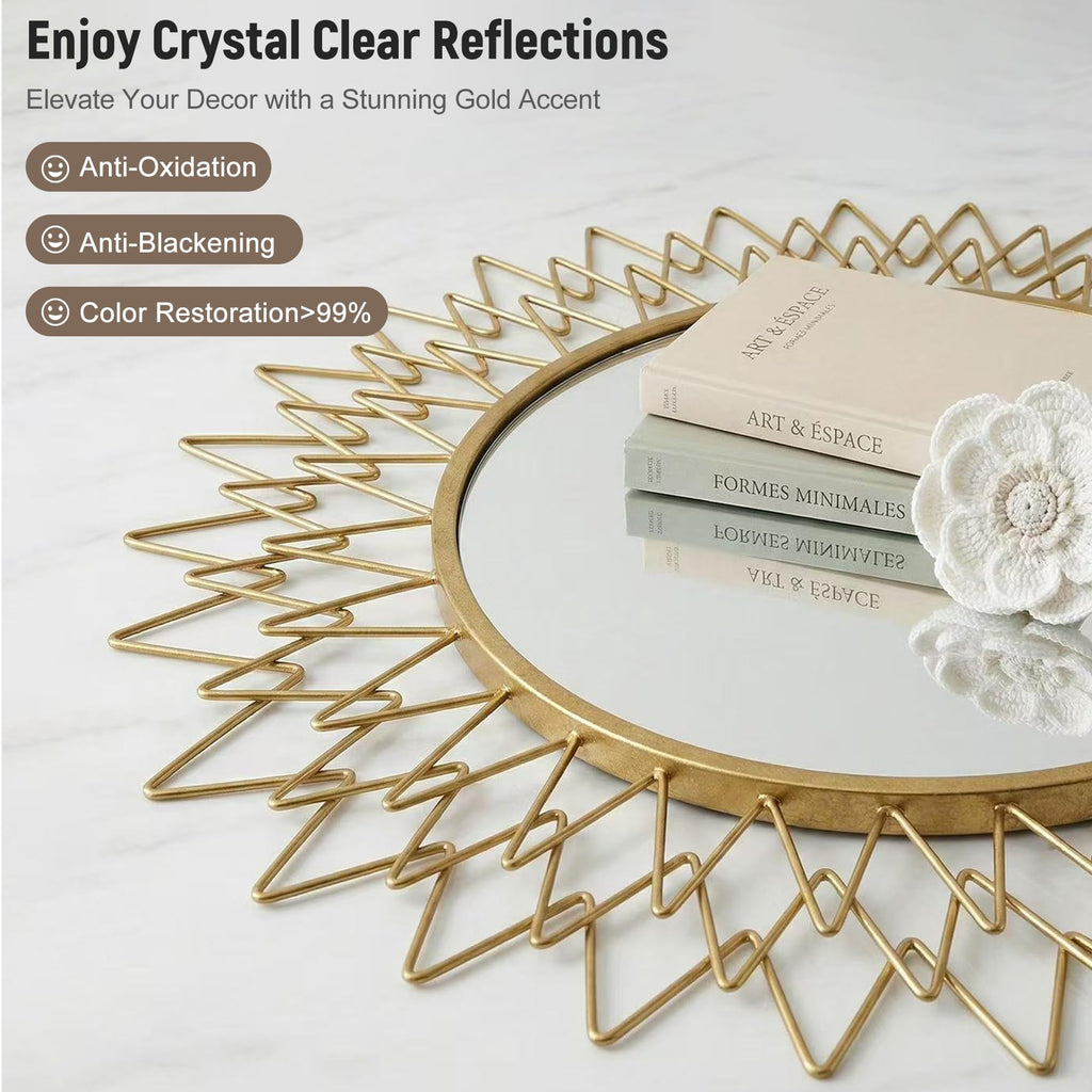 Sunburst Round Mirror for Wall Modern Gold Frame Glam Home Decor 36"