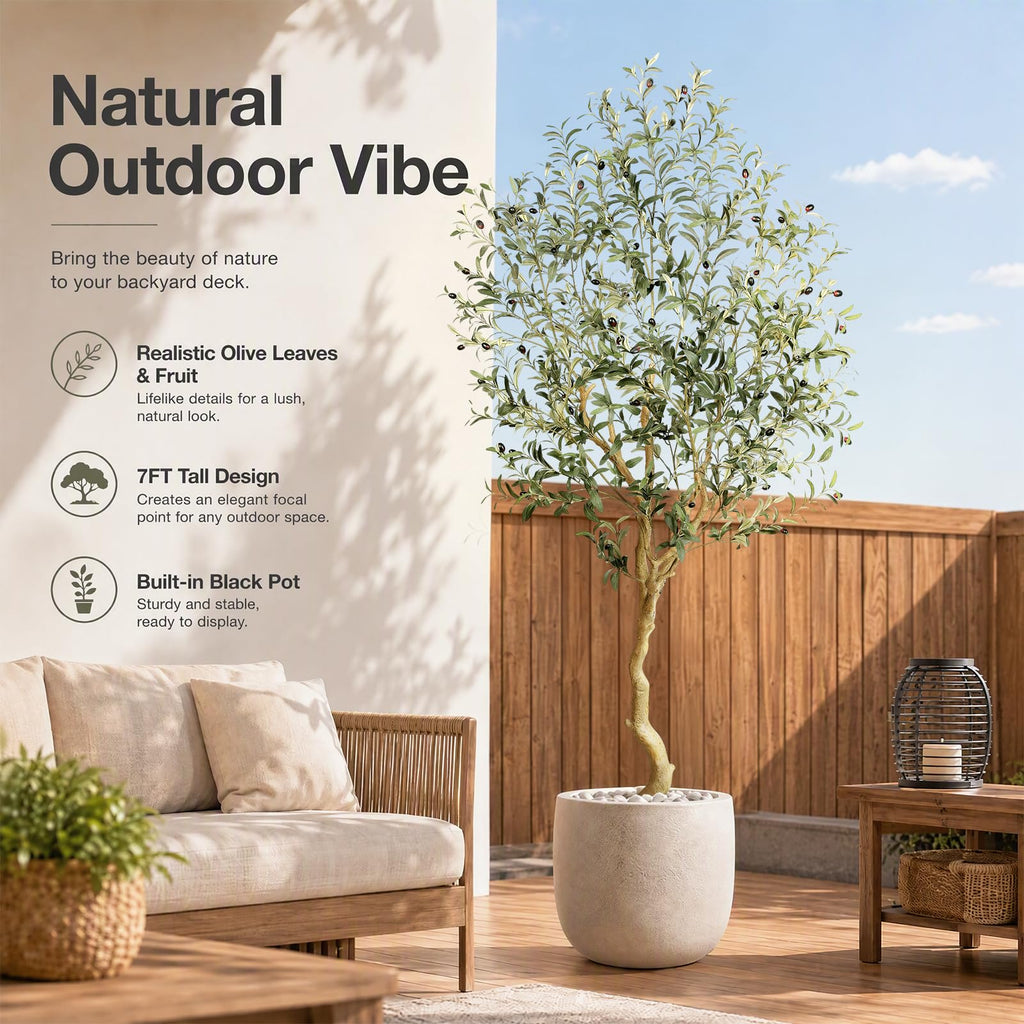 Faux Olive Tree 7FT UV Resistant Artificial Olive Tree Outdoor