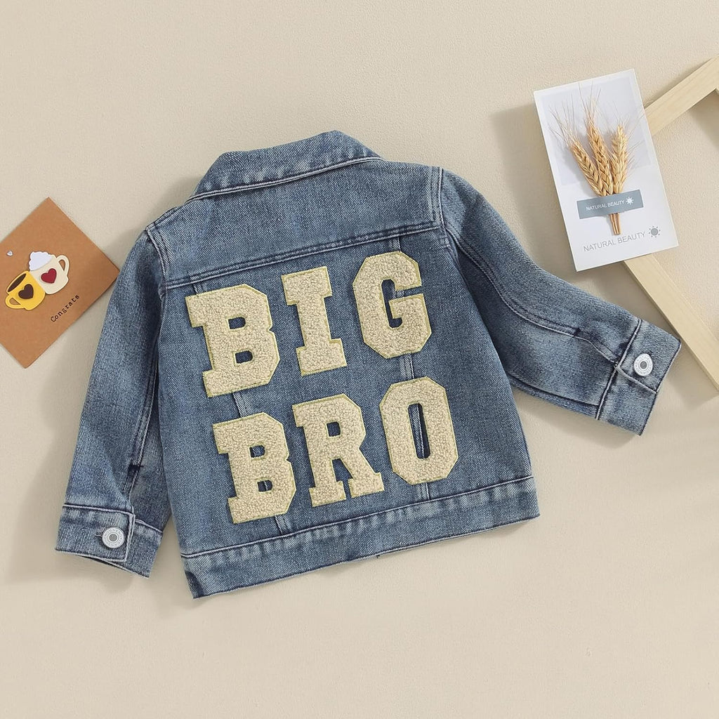 Toddler Baby Girl Jacket Big Lil Sister/Brother Letter Embroidery Jean Long Sleeve Cardigan Button Denim Coat