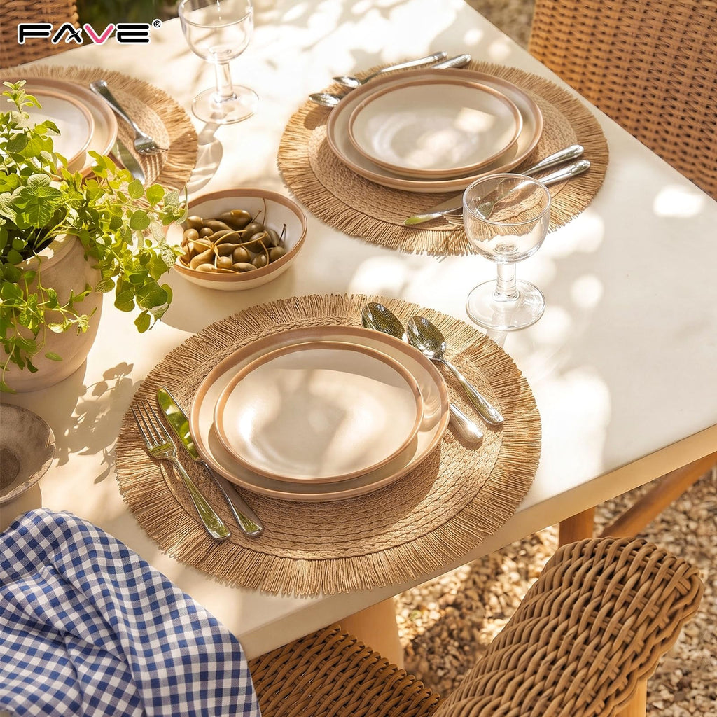Boho Woven Round Placemats Set of 6 Braided 15 Inch Dining Table Decor