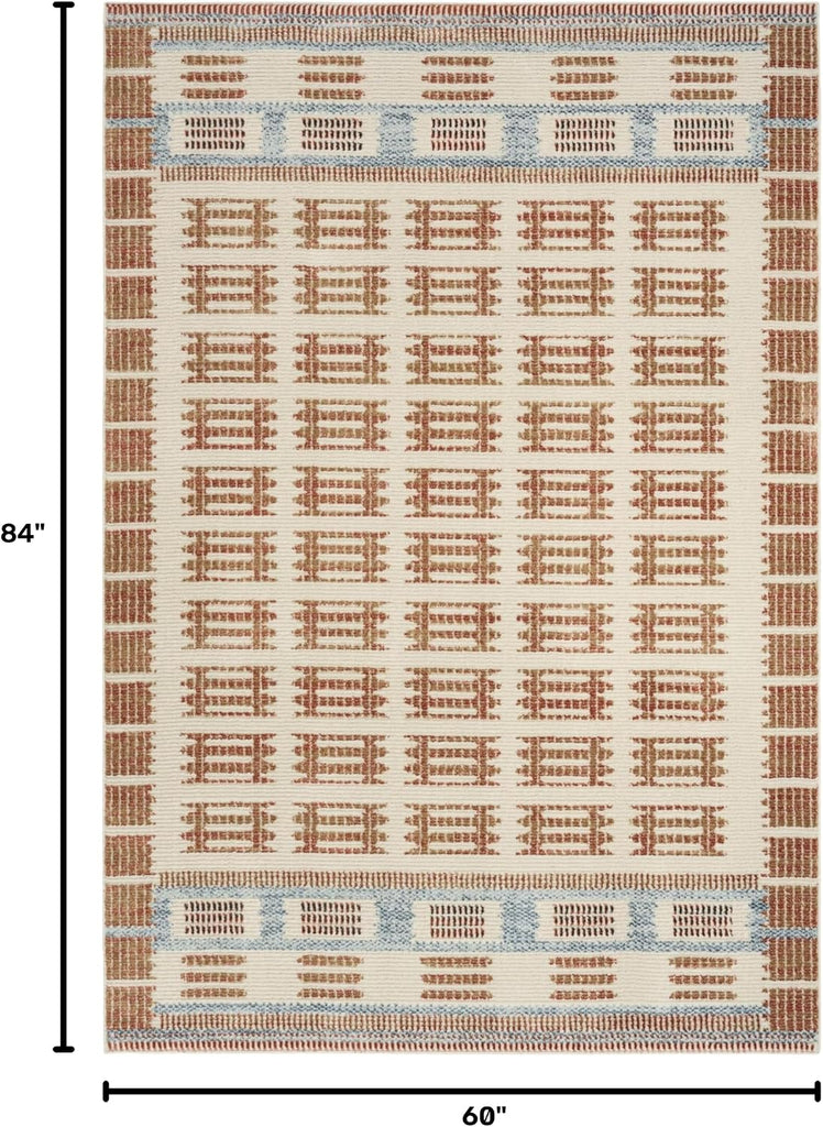 Home Nordic Ivory Rust Area Rug - Easy Clean, Non Shedding, Bed Room, Living Room, Dining Room, Kitchen (5' x