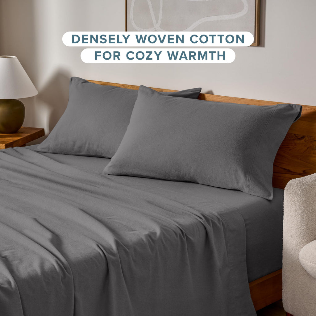 Flannel Pillowcases 100% Cotton (King Set of 2, Grey)