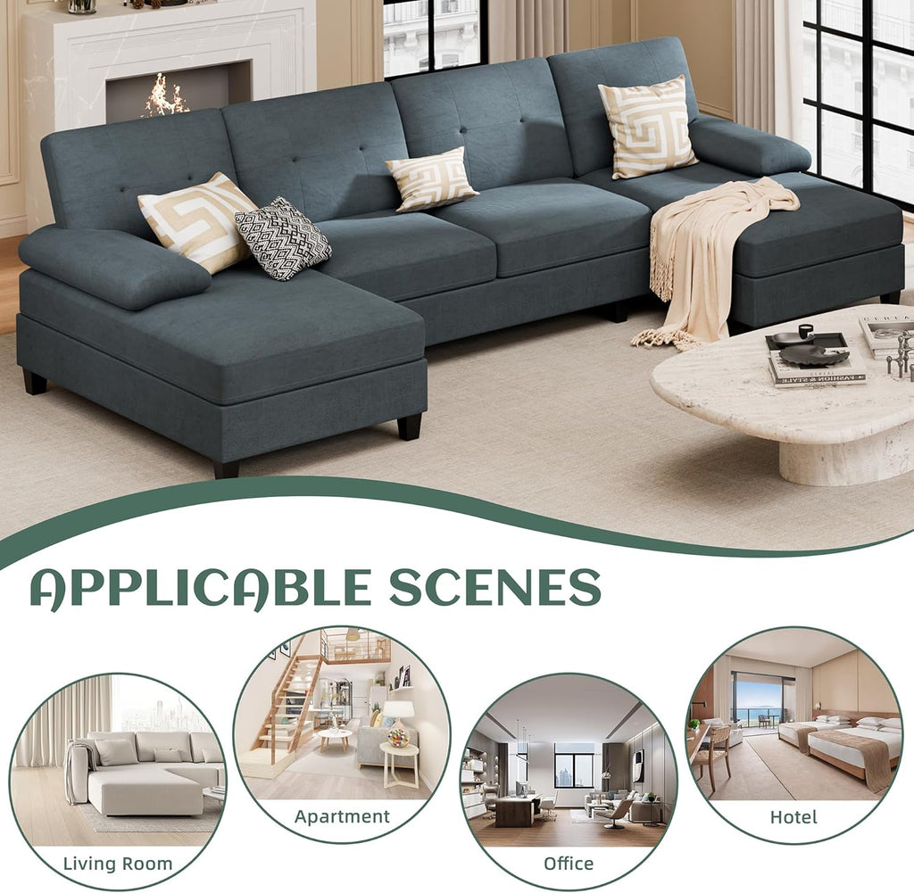 Sectional Couches for Living Room, U-Shaped Sofa with Chaise, 4-seat Large Sectional Modern Couch for Living Room