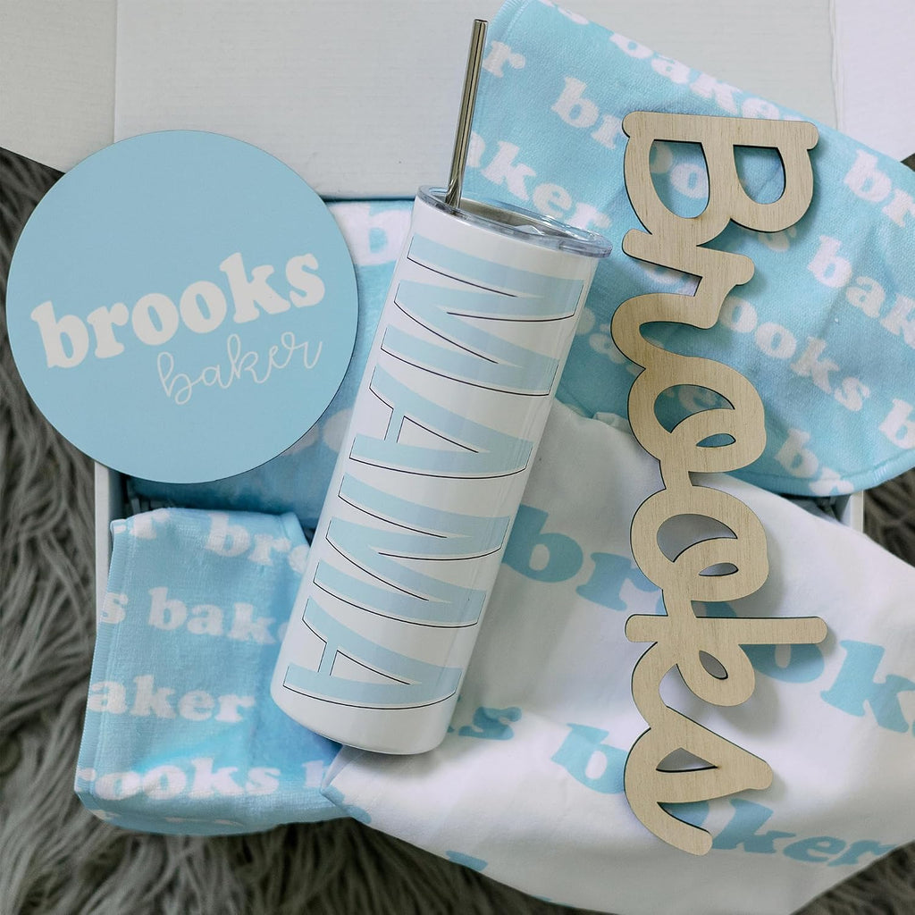 Personalized Baby Gift Set - Luxury Piece Welcome Bundle with Custom Monogrammed Ultra-Soft Baby Blanket, Feeding