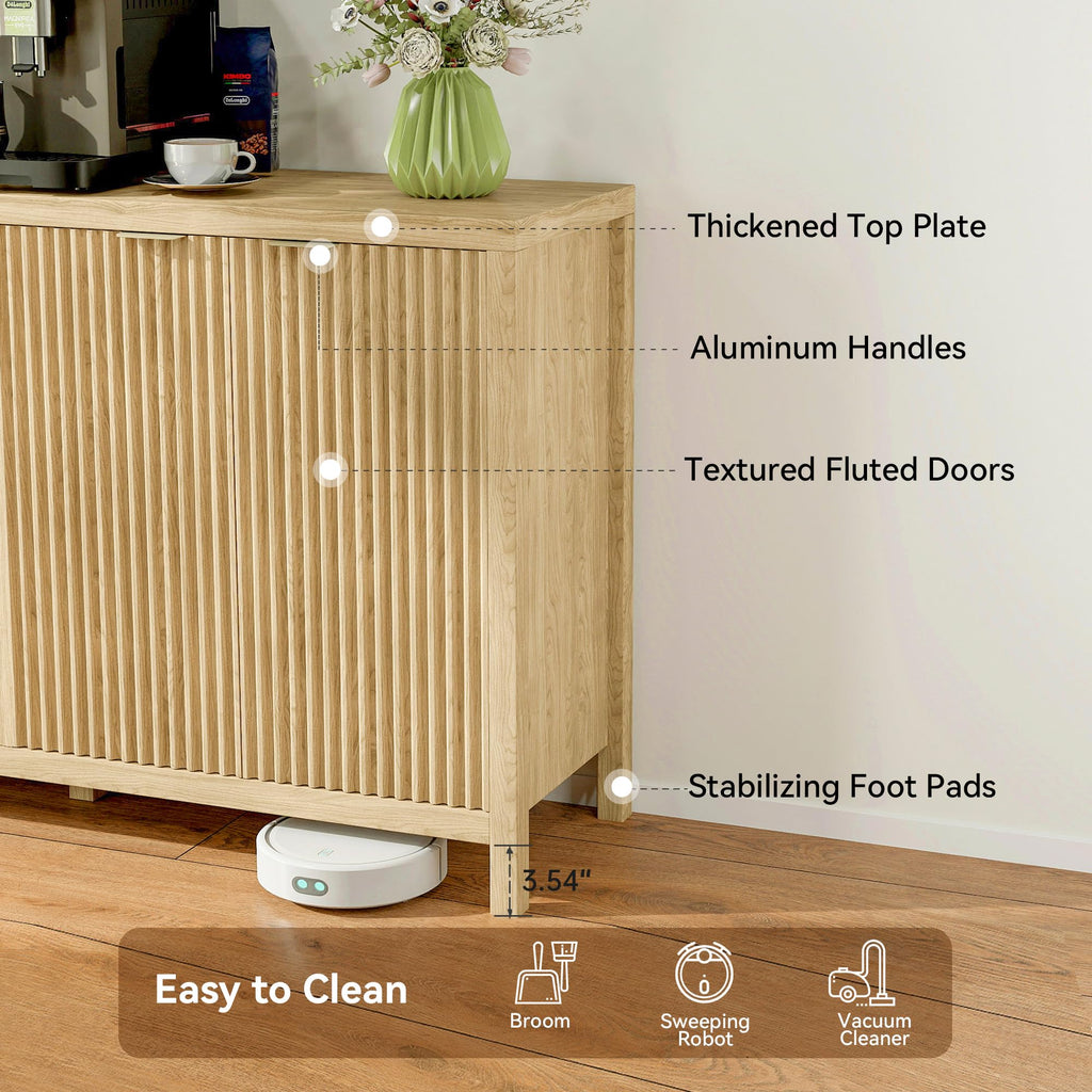 Fluted Sideboard Storage Cabinet, Sideboard Buffet Cabinet with Storage, Modern Credenza Coffee Bar Table with 4 Door