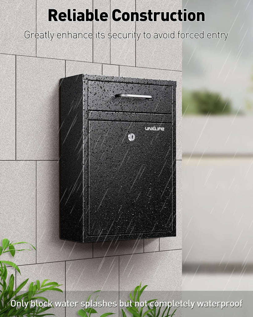 Wall Mount Mailbox Theft Heavy Duty Locking Mailbox, Large Mailbox with Key Lock, Security Mail Box, Safe Key Drop Box