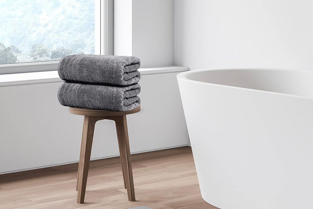 4 Piece Extra Large Bath Towels 30 x 60 Inches, Dark Grey | 100% Cotton, Larger & Lighter Weight, Quicker to Dry