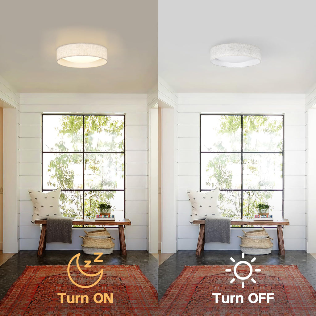 Modern Linen LED 13 Inch Ceiling Light Fixture with 24W 5CCT, Flush Mount Low Profile Room Lamp, Dimmable Minimalist