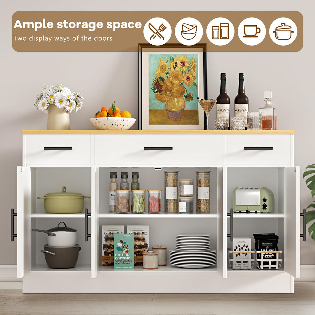 53" Buffet Cabinet with Storage, Kitchen Coffee Bar, White