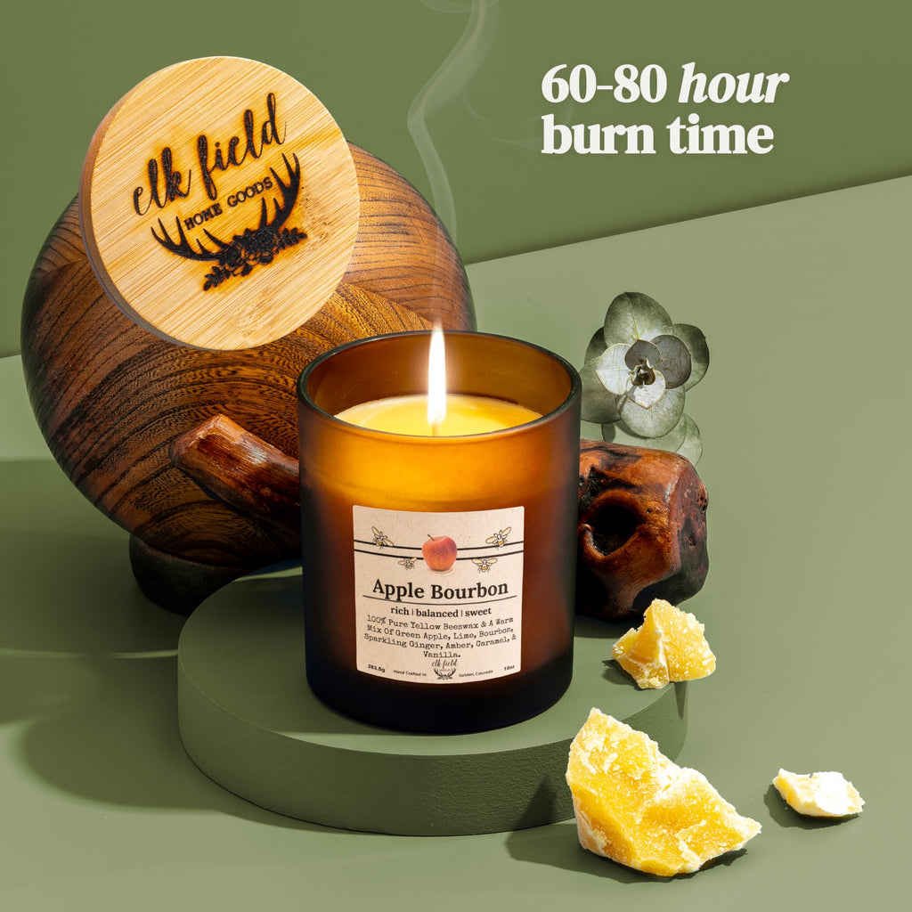Apple Bourbon Organic Beeswax Candle | 2 Ingredients | 100% Pure Beeswax Candles, Non Toxic, Natural, Organic