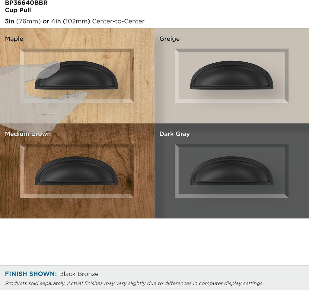 | Cabinet Cup Pull | Black Bronze | 3 inch or 4 inch (76 mm or 102 mm) Center-to-Center Drawer Pull | Ashby | Kitchen