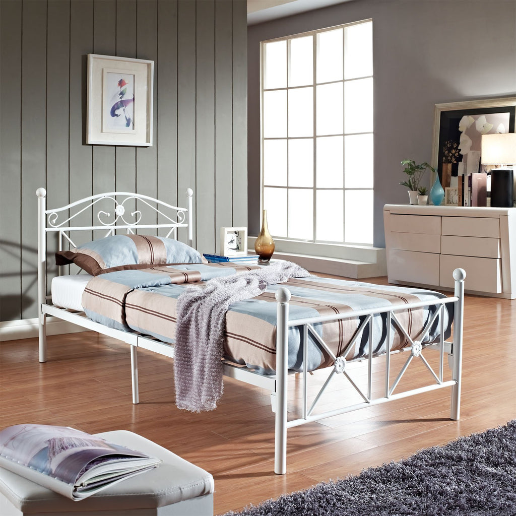 Cottage Modern Farmhouse Metal Twin Platform Bed in White