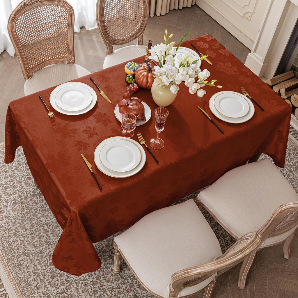 Fall Jacquard Tablecloth - Thanksgiving Maple Leaves Rectangle Table Cover, Autumn Harvest Waterproof Table Cloths
